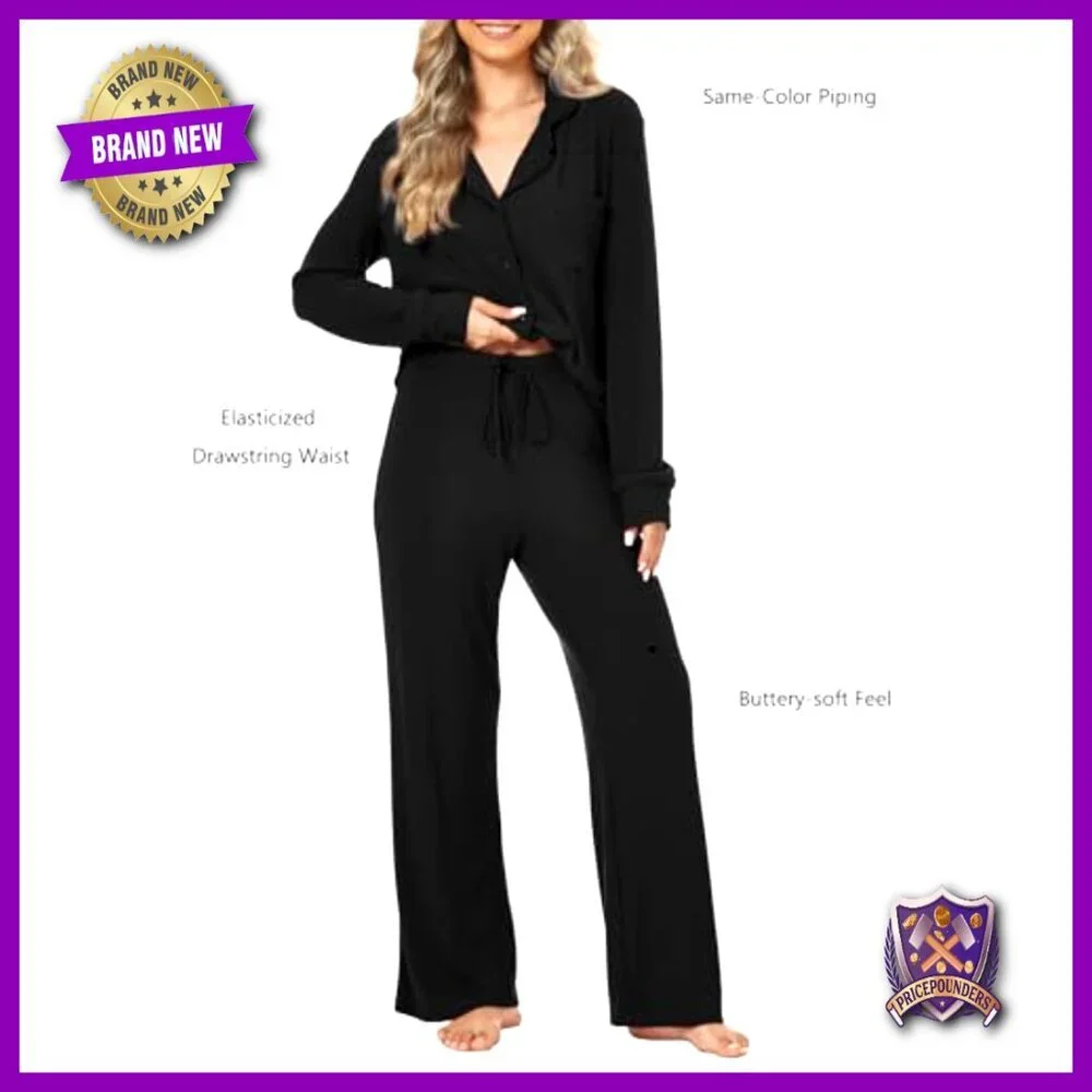 Soft Rayon Blend Long Sleeve Pajama Set Lounge Wear 2 Piece Large